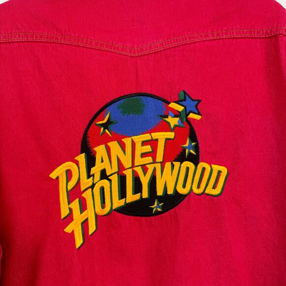Vintage Planet Hollywood Tony Nowak Collection Red Denim Jacket Retro - Picture 12 of 13